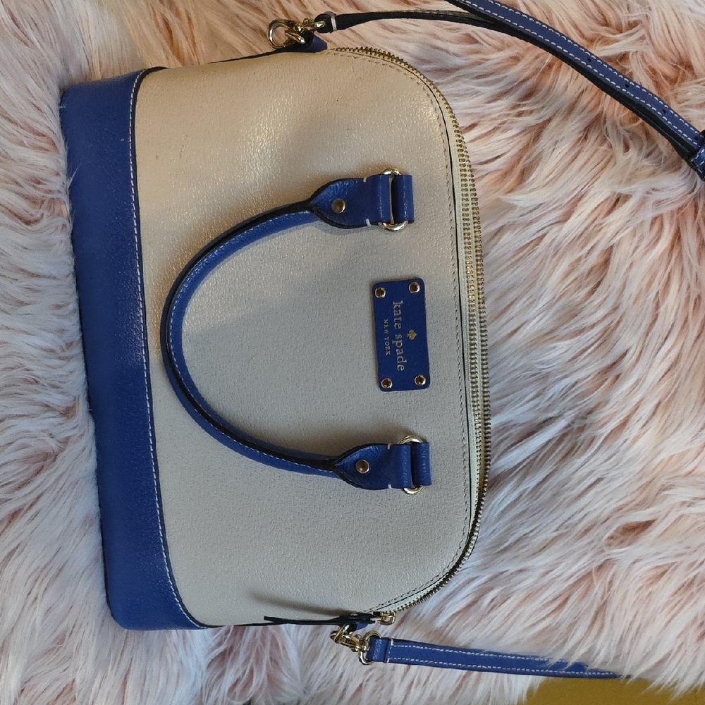 Kate Spade Cream and Blue Crossbody Bag with Leather Accents